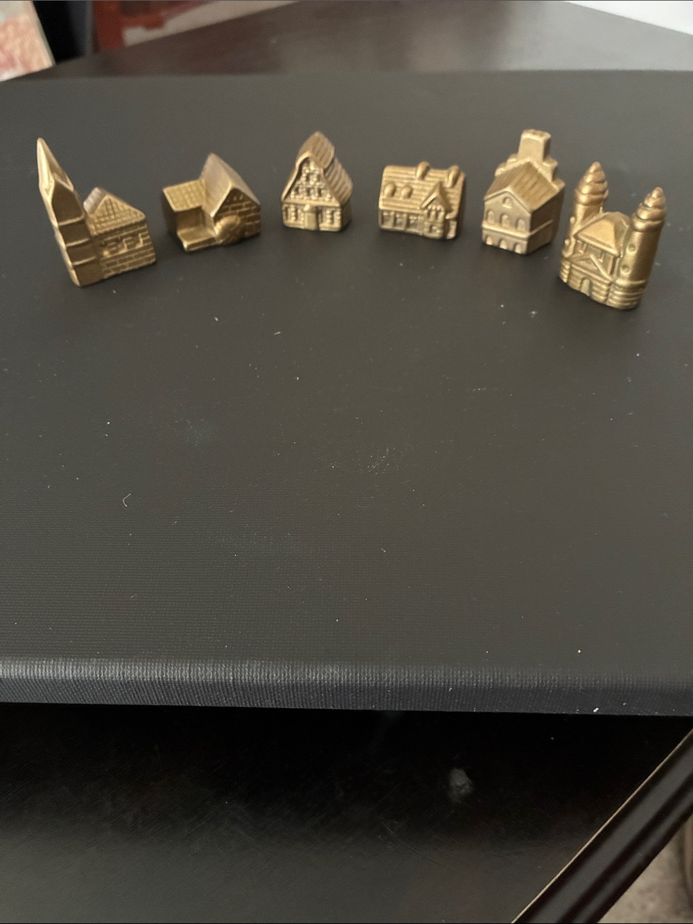 Set of 6 Miniature Brass House Figurines - Gold Tones